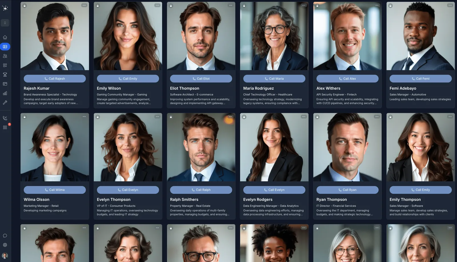 SalesMagic's library of AI buyer personas, with different industries and roles to practice with