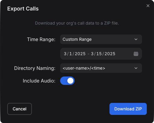 Export Calls Dialog