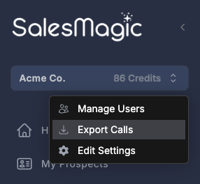 Export Calls Menu