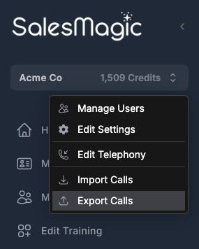 Export Calls Menu