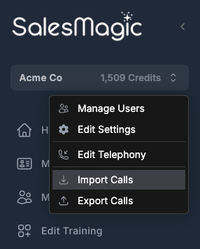 Import Calls Menu
