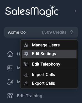Open the Org settings